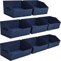 Closet Baskets for Shelves Trapezoid - Decorative Storage Baskets with Handle, Closet Bins for Organization, Shelf Storage Bins for Clothes, Books, Home, Office, 8 Pack, Navy Blue