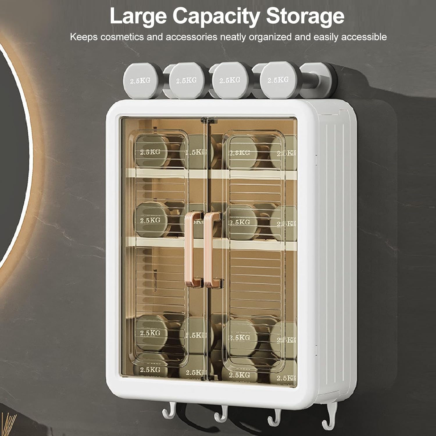 TOPINCN Wall Mounted Bathroom Cabinet, Makeup Organizer Shelf Perfume Cosmetic Display Cabinet with Hooks, Over The Toilet Storage Organizer Skincare Storage Rack for Bathroom