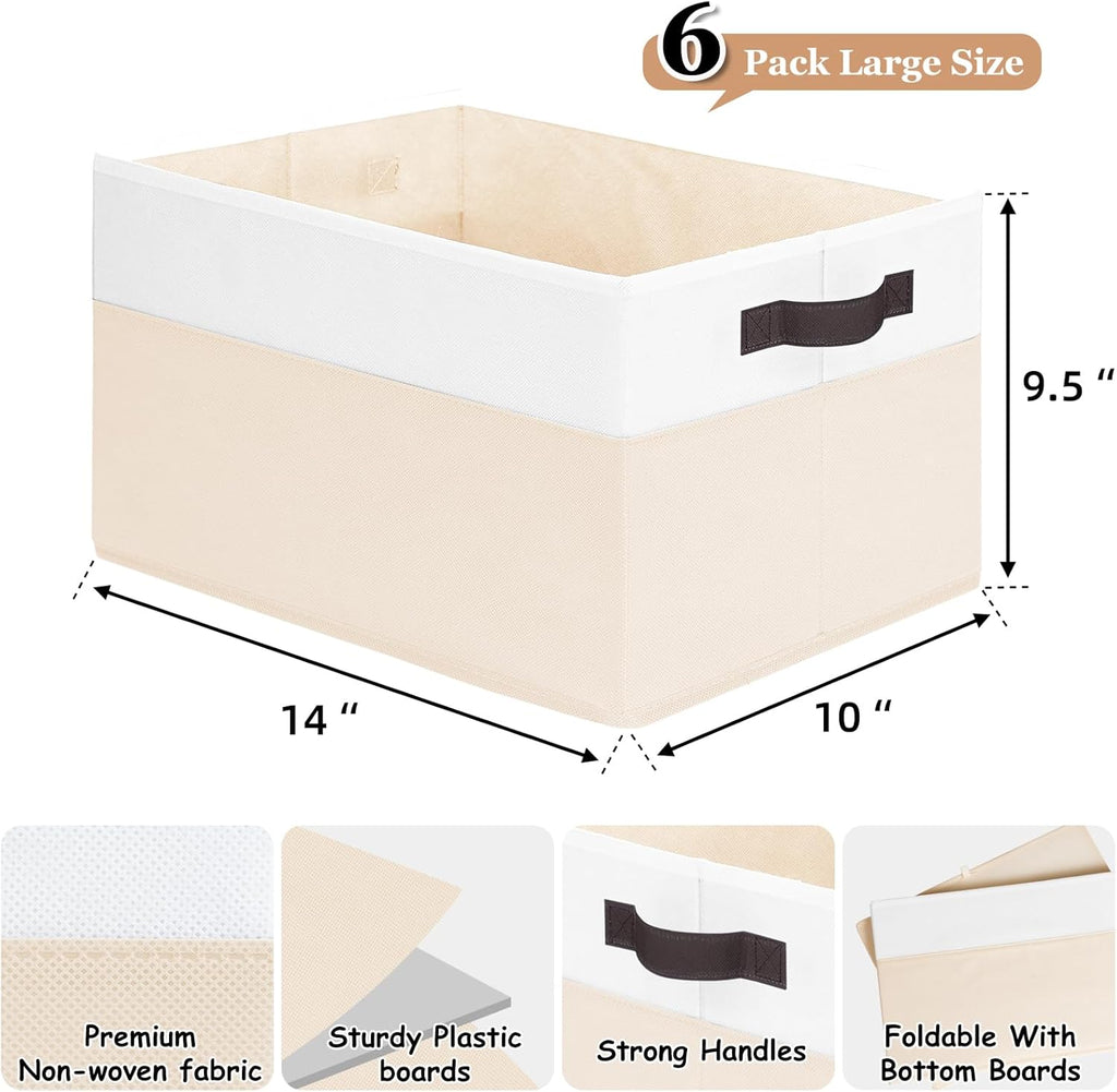 Criusia 6 Pack Large Toy Box Chest, Collapsible Sturdy Toy Storage Organizer Bins Baskets for Kids, Boys, Girls, Nursery, Playroom, Shelf Baskets for Lego Puzzle Balls, Game Organizer (14L*10W*9.5H)