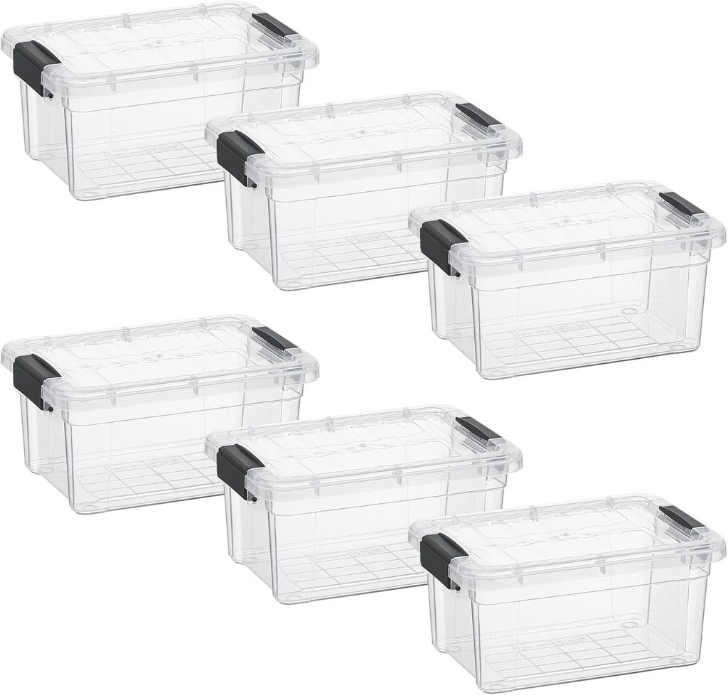 Superio Clear Storage Bins with Lids, Stackable Storage Box with Latches and Handles, Extra Small, 6 Pack 1.75 Quart