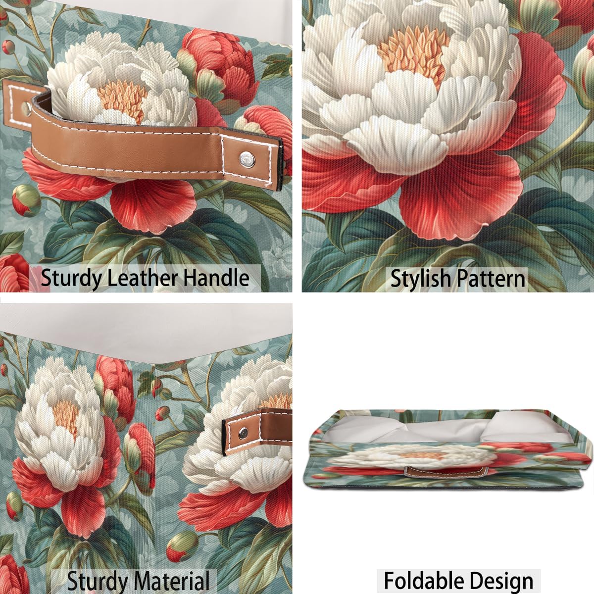 TropicalLife 13x13x13 Inch Large Fabric Storage Cube Retro Rose Foldable Storage Bin with Handles Organizer Boxes Cube Basket for Shelves Organizing Closet