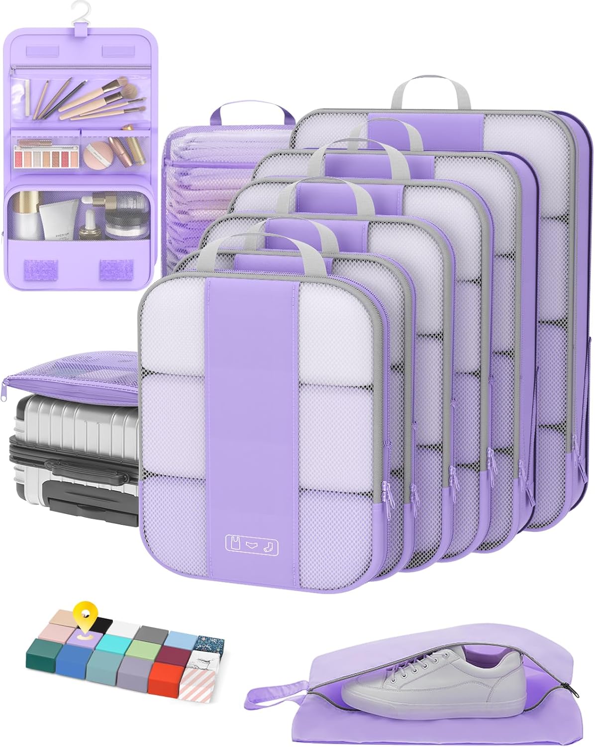 10 Set Compression Packing Cubes for Travel Essentials,Compressible Expandable Packing Cubes for Suitcase,OlarHike Luggage Organizer Bags for Travel,Handy Helper for Organizing Clothes(Light Purple)