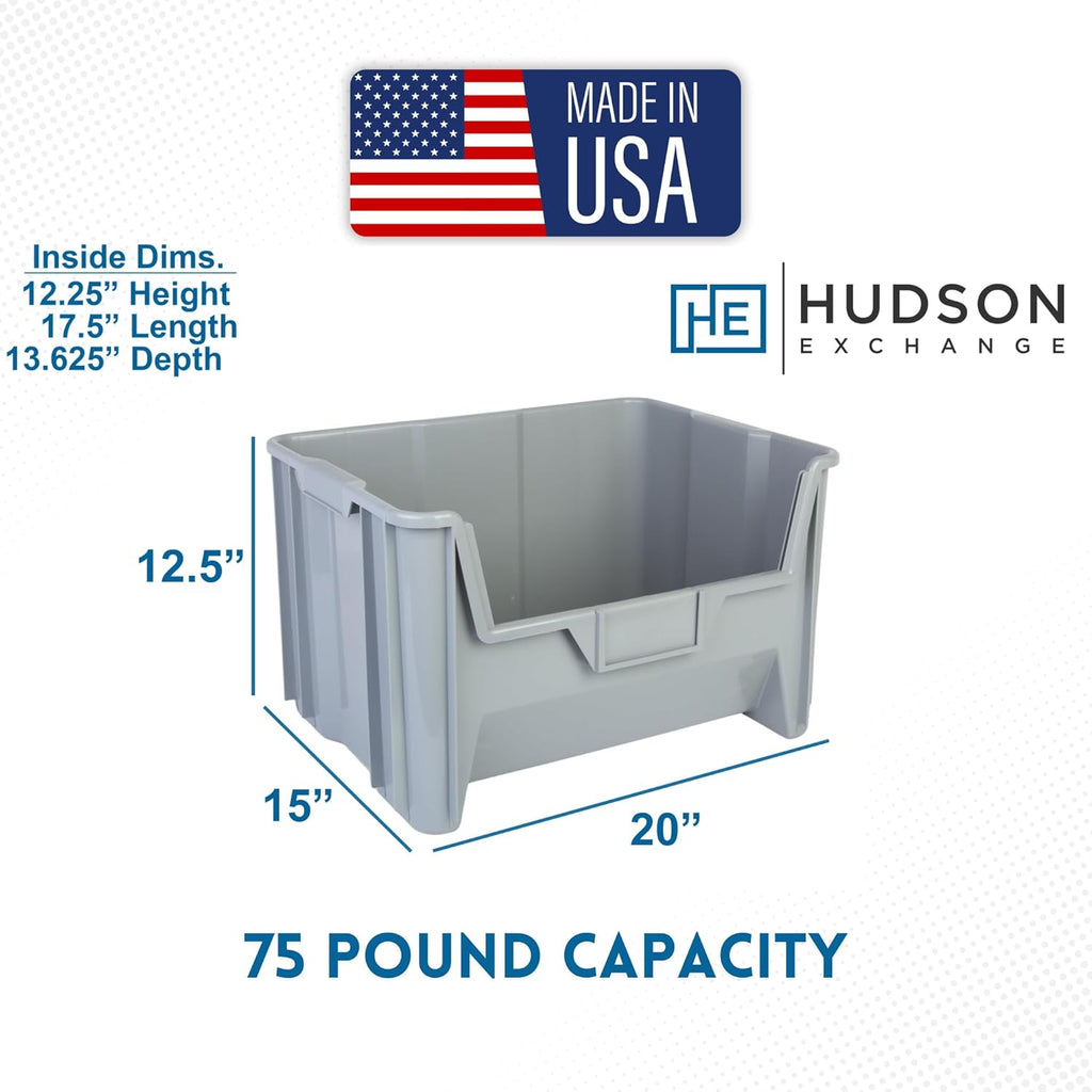 Hudson Exchange 20" x 15" x 12.5" (54 Pack) Plastic Giant Stackable Hopper Bin Container, Gray