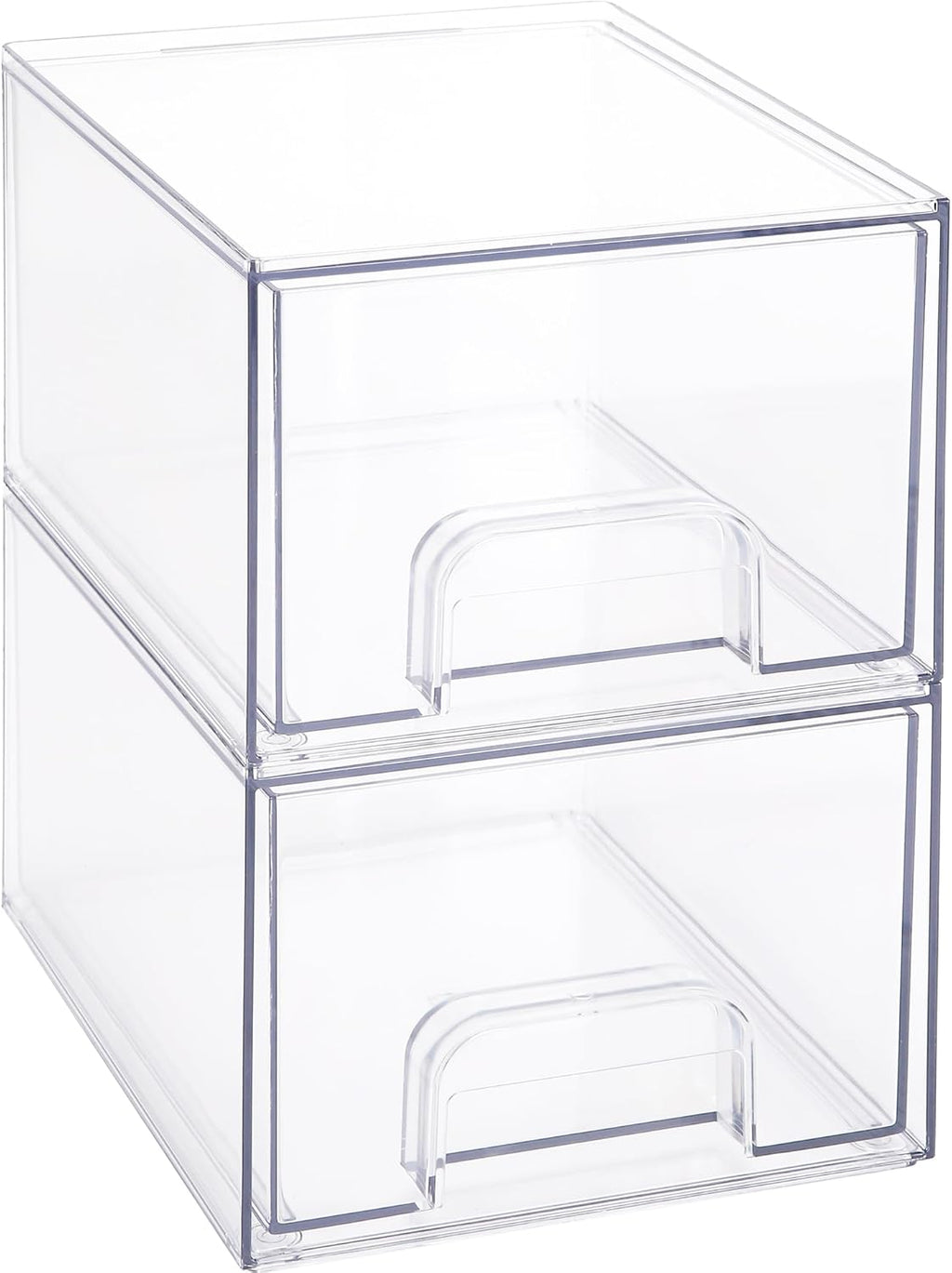 Sea Team 2-Pack Clear Makeup Organizer with Drawers, Acrylic Plastic Cosmetic Display Case, Jewelry Storage Box, Holder for Dresser, Bathroom, Vanity, Kitchen Cabinets, Pantry, Countertop