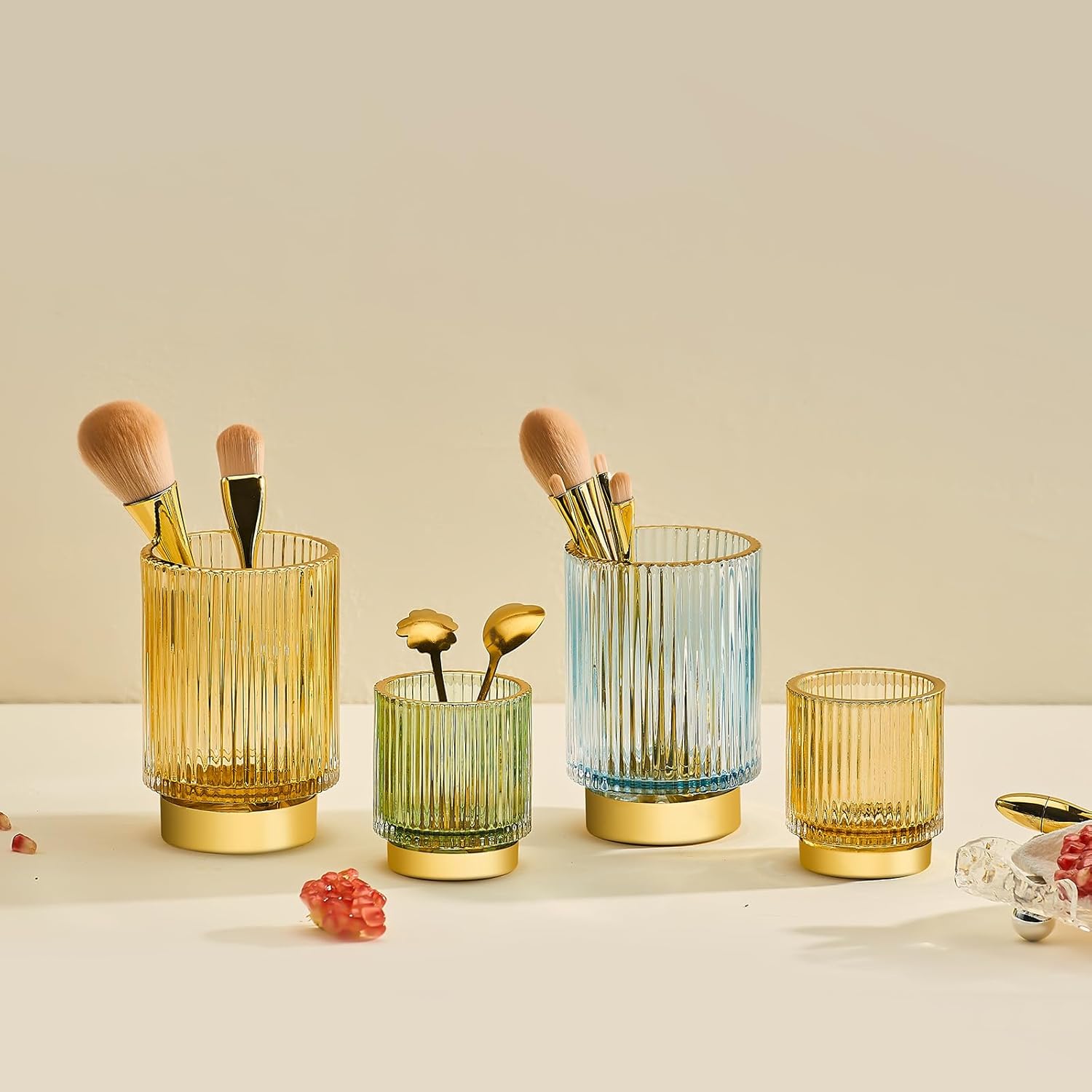 Makeup Brush Holder Organizer,Toothbrush Holders,Desk Pen Pencil Holder,Multifunctional Vintage Glass Brush Cup（S/White/A3-14-US）