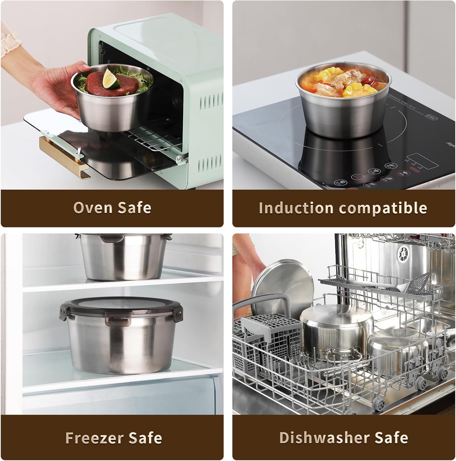 316L Stainless Steel Food Storage Containers with Lids, 34oz Airtight Metal Meal Prep Containers,Bento Lunch Box for Kitchen, Picnic & Camping（1000ml）