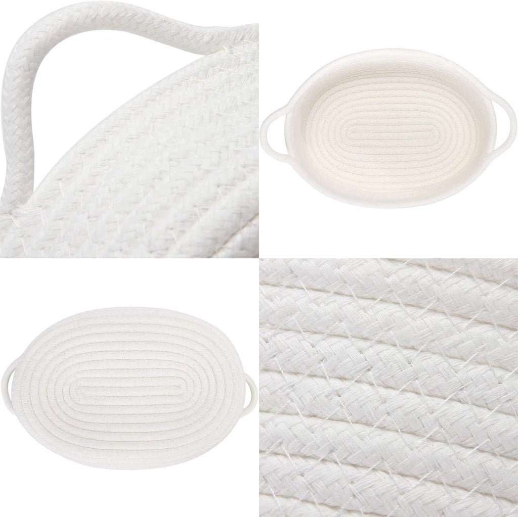 Sea Team 2-Pack Cotton Rope Baskets, 10 x 7 x 4 Inches Small Woven Storage Basket, Fabric Tray, Bowl, Oval Open Dish for Fruits, Jewelry, Keys, Sewing Kits (White)