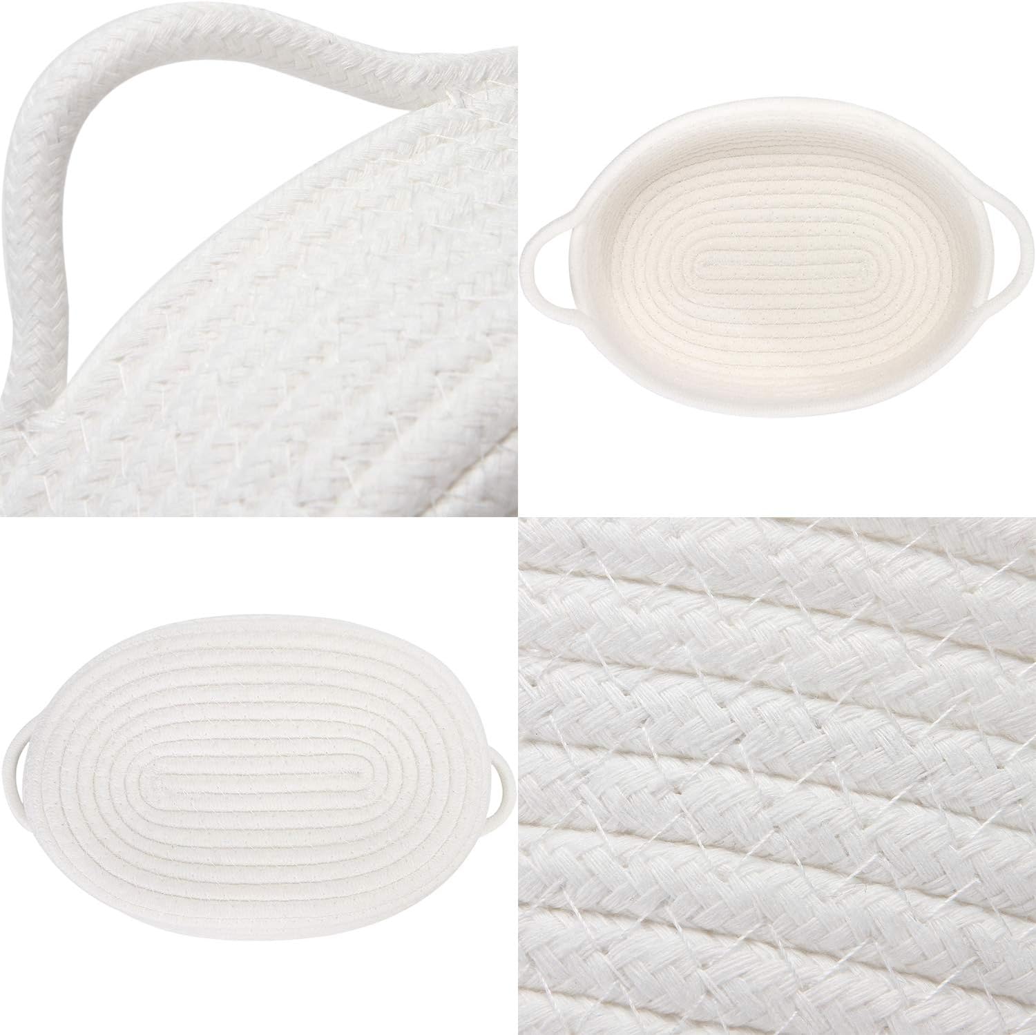 Sea Team 2-Pack Cotton Rope Baskets, 10 x 7 x 4 Inches Small Woven Storage Basket, Fabric Tray, Bowl, Oval Open Dish for Fruits, Jewelry, Keys, Sewing Kits (White)