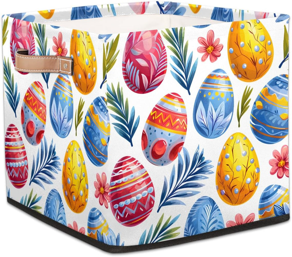 TropicalLife 13x13x13 Inch Large Fabric Storage Cube Easter Eggs Foldable Storage Bin with Handles Organizer Boxes Cube Basket for Shelves Organizing Closet
