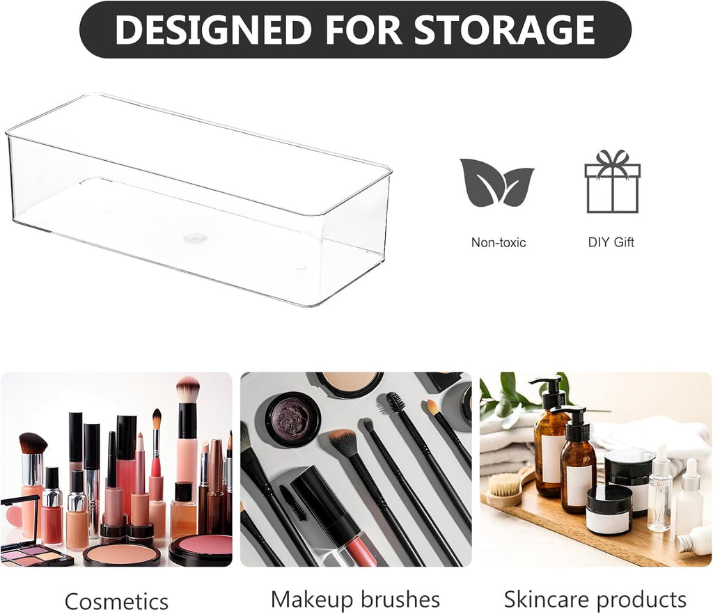 Acrylic Makeup Brush Organizers,3 Pack 1 Section 1 Compartments Transparent Plastic Lipstick Holder Clear 9.13x3.54x2.36 Inches Storage Square Cube for Bathroom Jewelry Accessories