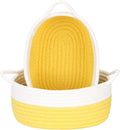 Sea Team 2-Pack Cotton Rope Baskets, 10 x 7 x 4 Inches Small Woven Storage Basket, Fabric Tray, Bowl, Oval Open Dish for Fruits, Jewelry, Keys, Sewing Kits (Yellow & White)