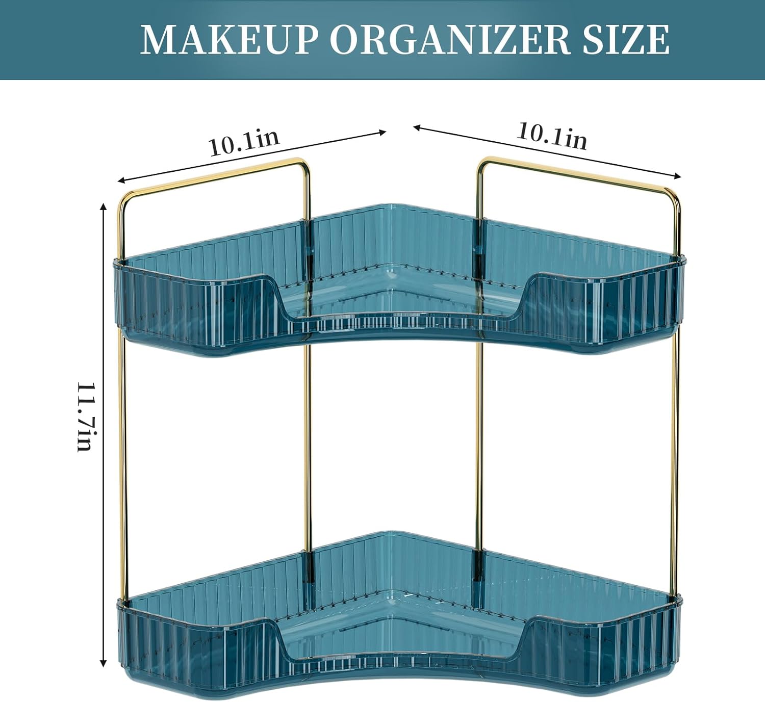Corner Bathroom Countertop Organizer, Vanity Organizer Trays for Counter, Makeup Organizers, Perfume Tray, Skincare Shelf Storage Gifts for Women Girl Student (Blue, 2 Tiers)