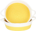 Sea Team 2-Pack Cotton Rope Baskets, 10 x 3 Inches Small Woven Storage Basket, Fabric Tray, Bowl, Round Open Dish for Fruits, Jewelry, Keys, Sewing Kits (Yellow & White)