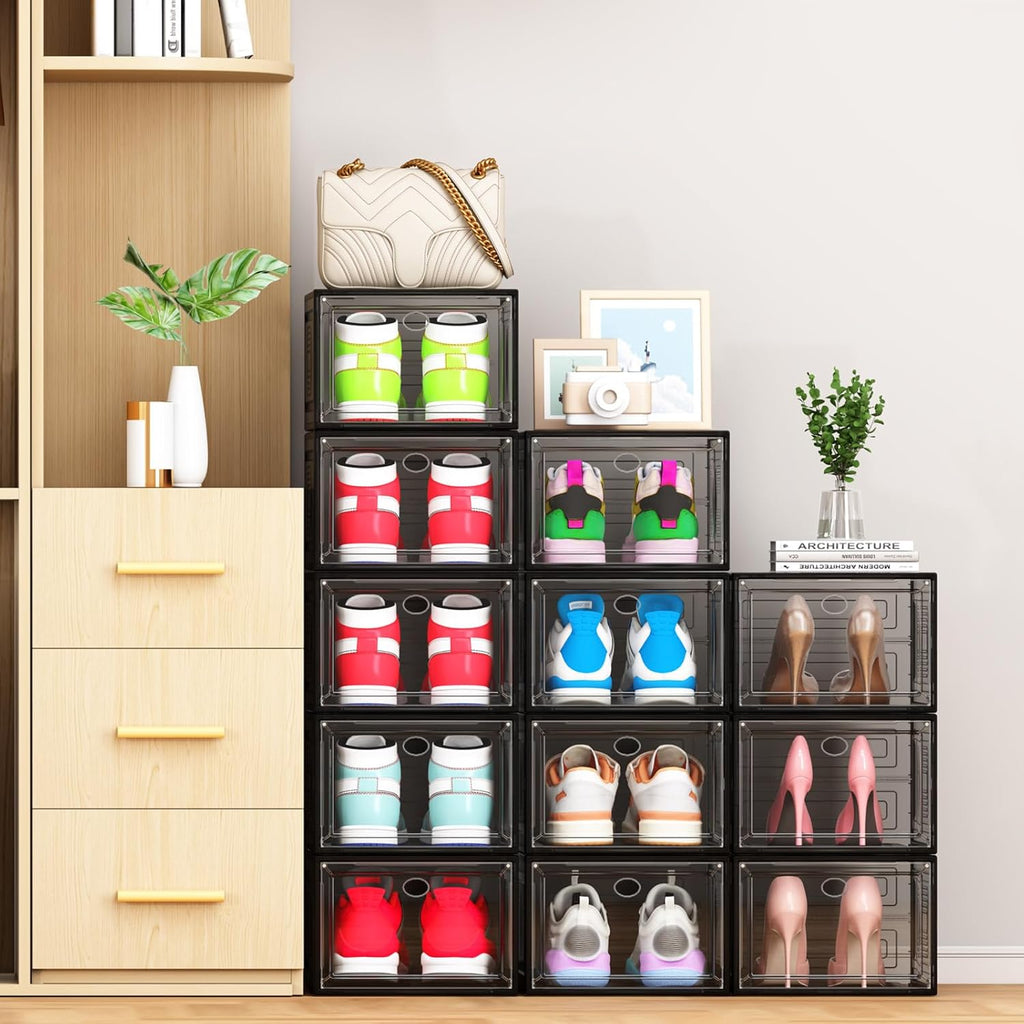 10 Pack Shoe Organizer, Stackable Shoe Box with Magnetic Door, Foldable Space-Saving Shoe Storage for Closet, Entryway, Under Bed, Durable Shoe Cabinet & Rack