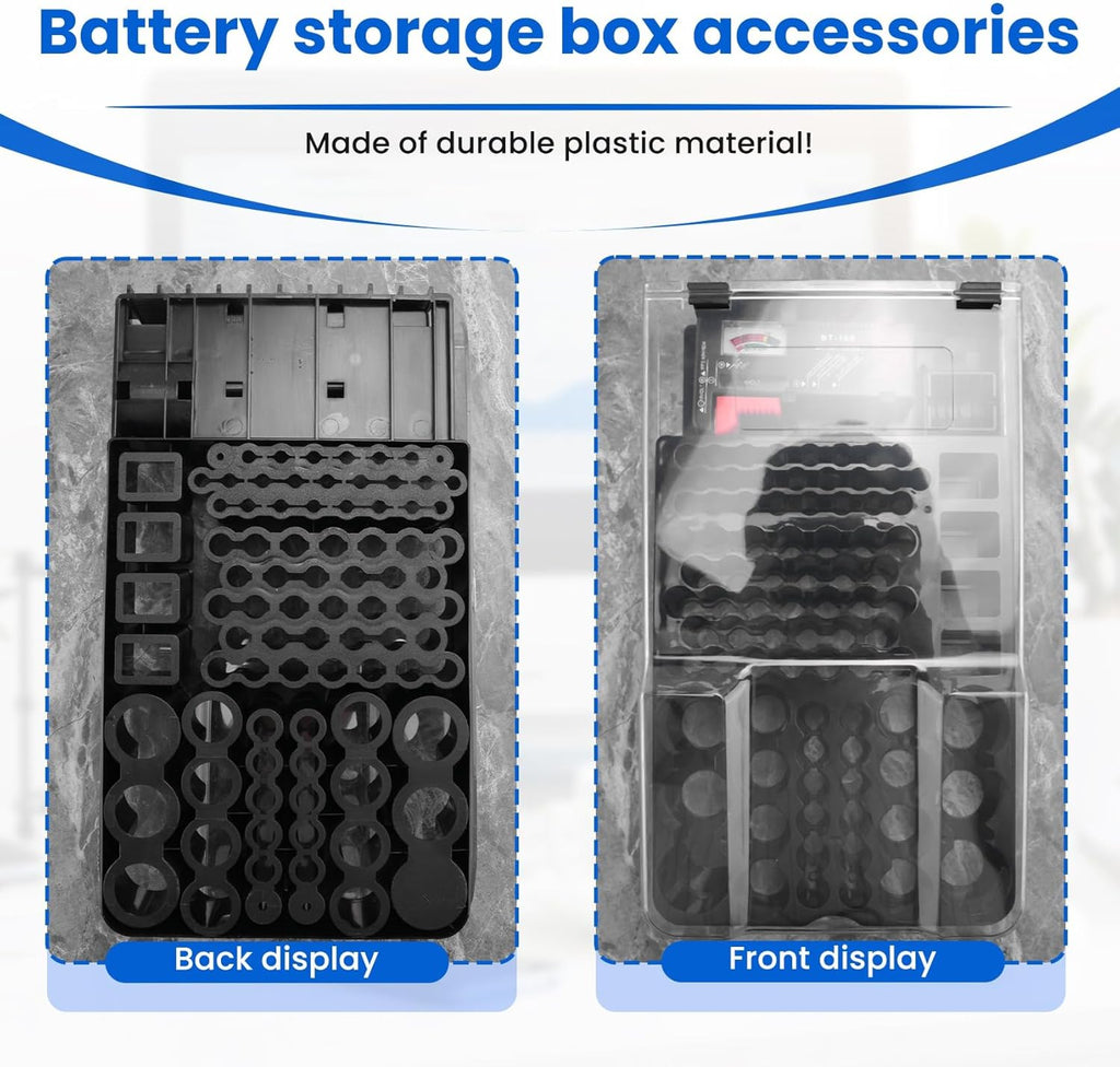 The Battery Storage Case,Organizer with Hinged Clear Cover, with Battery Tester, Holds 93 Batteries Various Sizes, Black