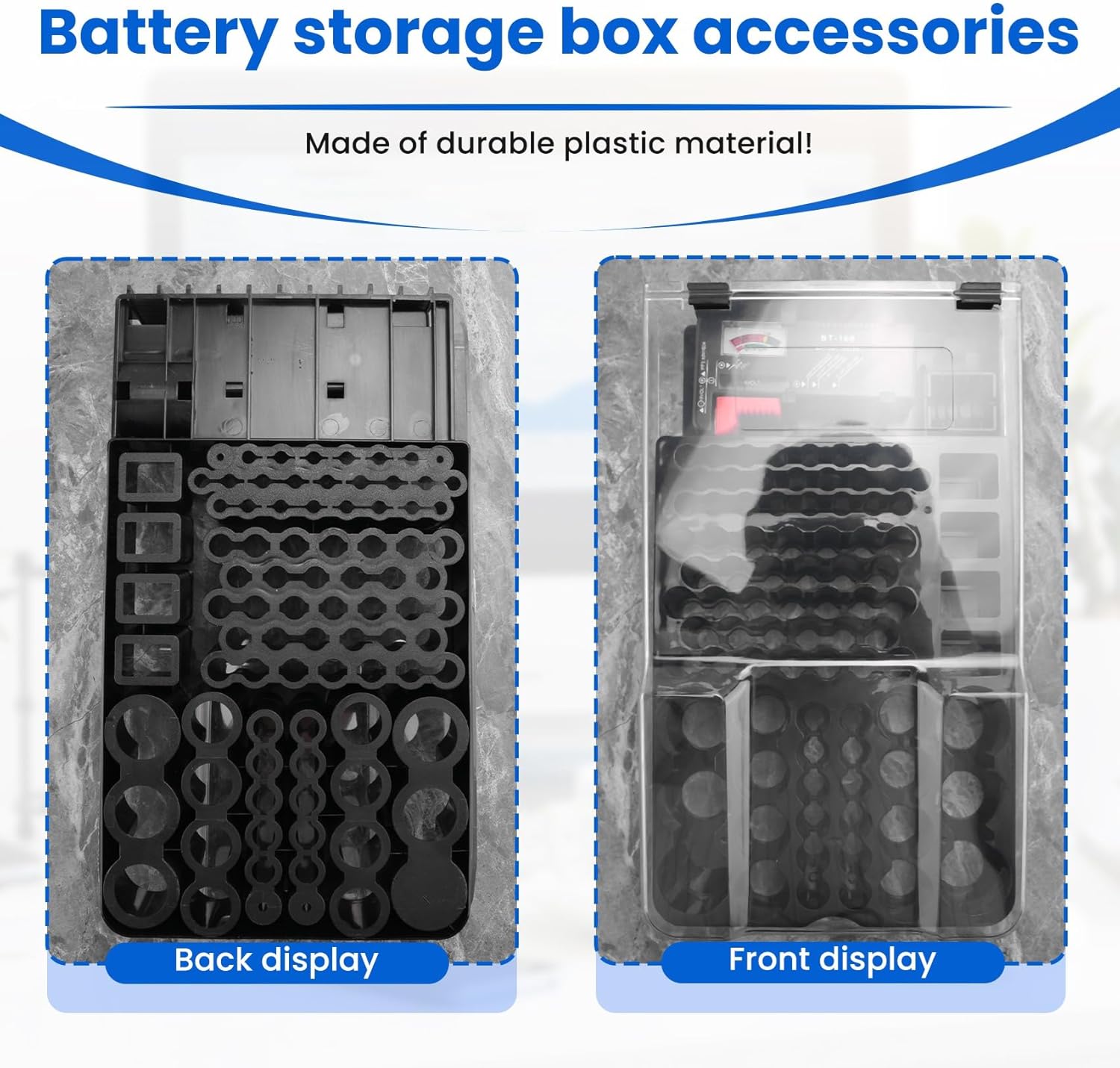 The Battery Storage Case,Organizer with Hinged Clear Cover, with Battery Tester, Holds 93 Batteries Various Sizes, Black