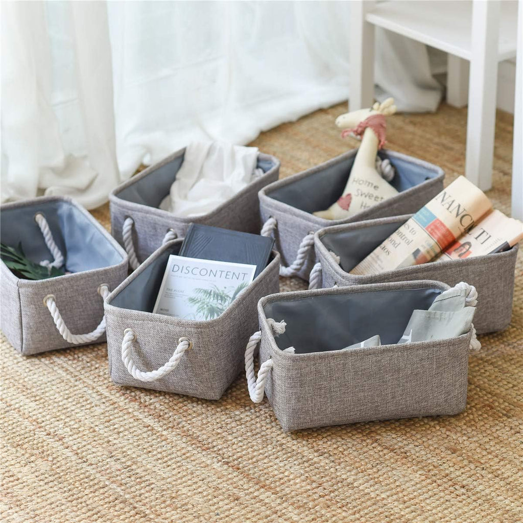 TcaFmac Basket for Organizing Cube Stgorage Bin - Small 6 Pack Fabric Storage Cubes Collapsible Baskets for Shelves with Rope, Bins for Organization Toy(Grey 12x8x5.2 inch)
