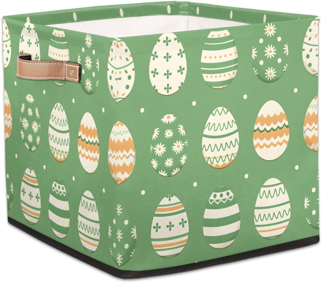 TropicalLife 13x13x13 Inch Large Fabric Storage Cube Easter Sage Green Foldable Storage Bin with Handles Organizer Boxes Cube Basket for Shelves Organizing Closet