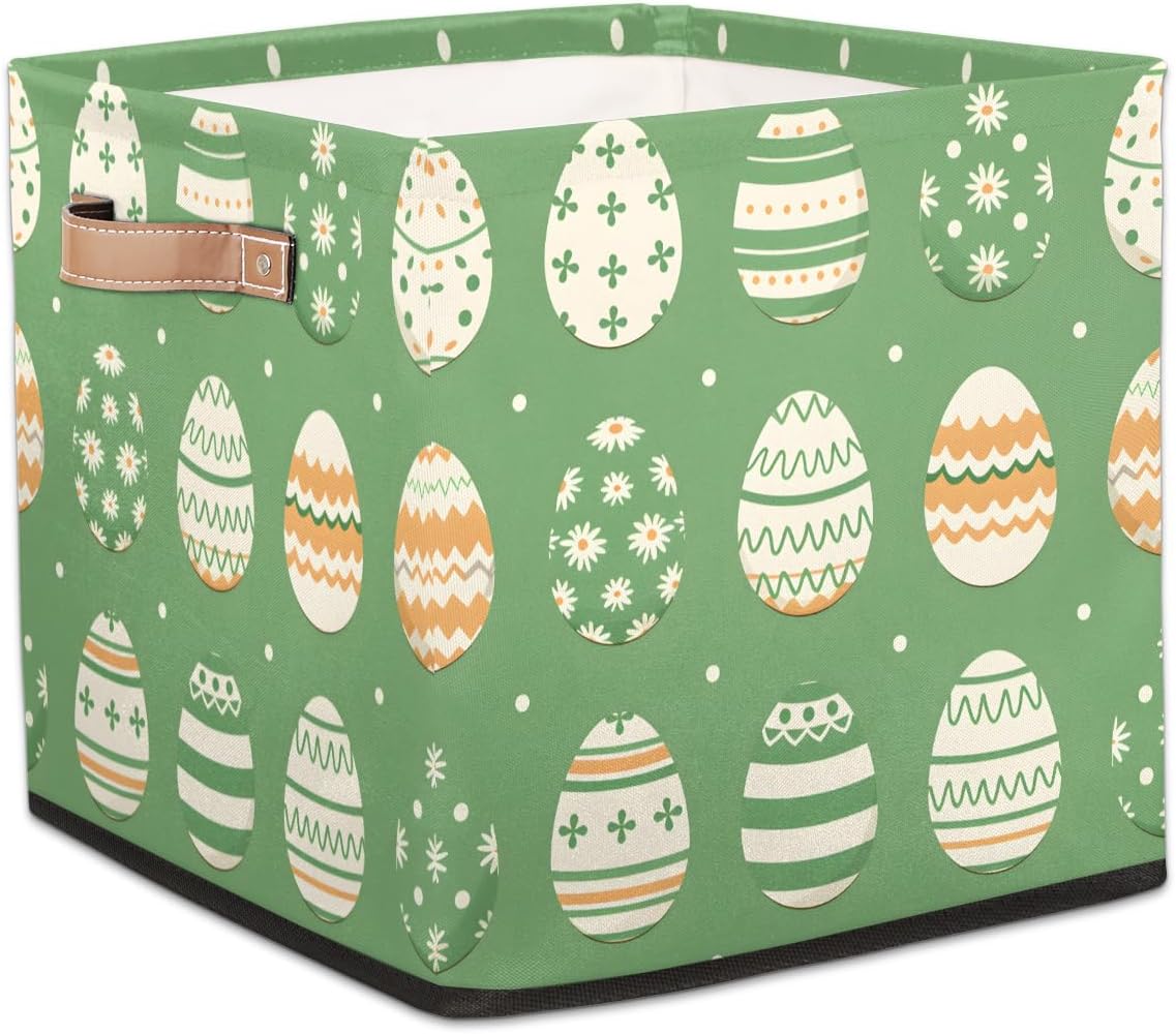 TropicalLife 13x13x13 Inch Large Fabric Storage Cube Easter Sage Green Foldable Storage Bin with Handles Organizer Boxes Cube Basket for Shelves Organizing Closet