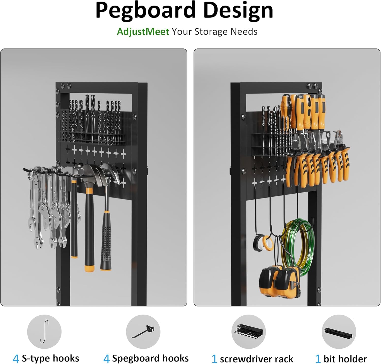 Power Tool Organizer Rolling Cart with 8 Charger Outlets, Heavy Duty Mobile Tool Storage Cart, 5 Tier Garage Organizer with Drill Holder, All-in-One Workshop Utility Cart on Wheels