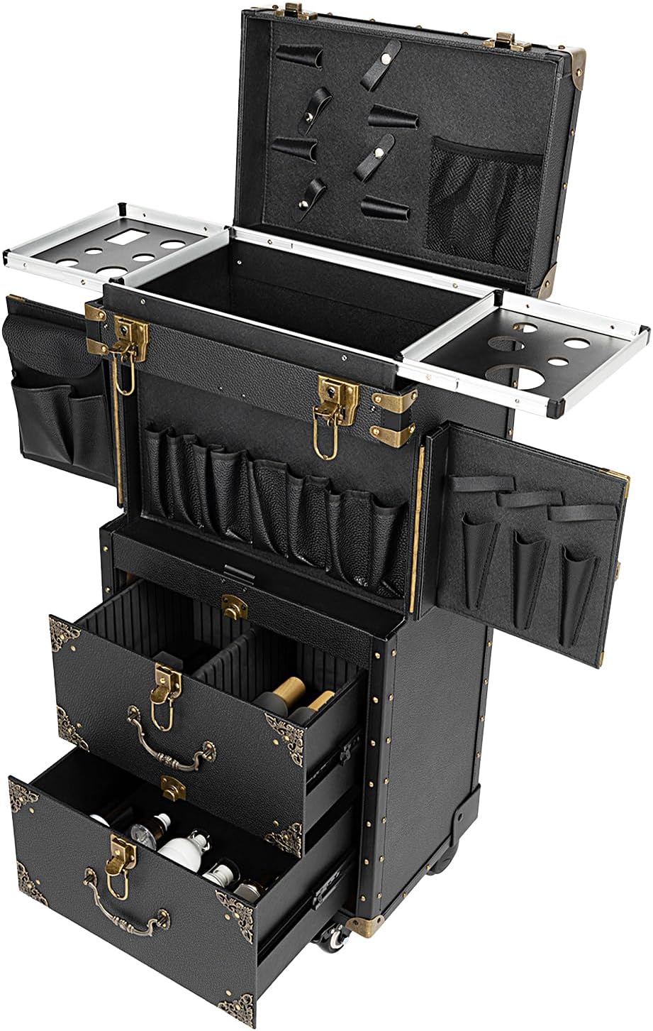 Cosmetic Train Case,Makeup Organizer Travel Case with Multiple Compartments,Rolling Makeup Case,Makeup Train Case,Professional Makeup Case with Wheels for Make-up Artists,55Lbs Load-Bearing