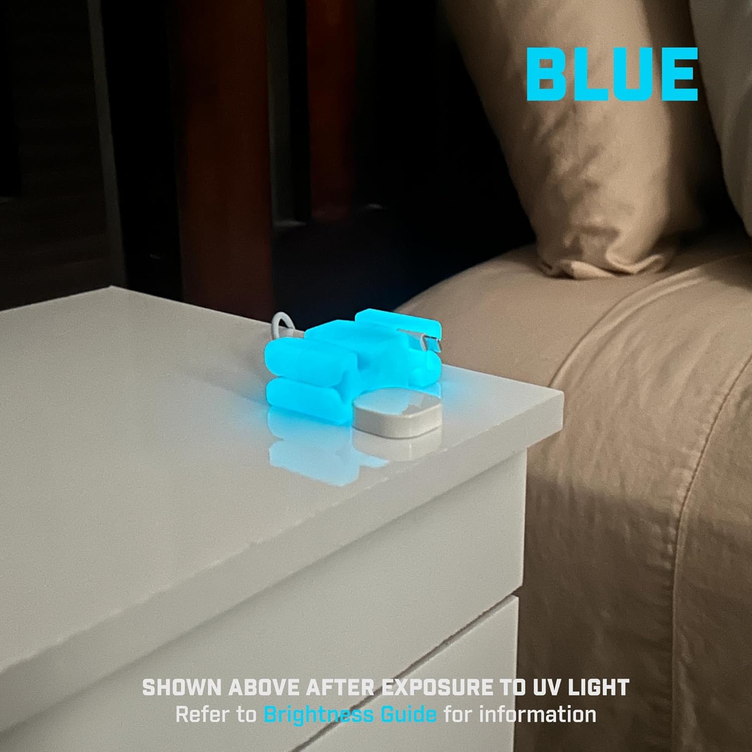 GlowBrick Stocking Stuffers for Adults Cord Management Weighted Cord Holder Cable Wrap Phone Stand - Glow-in-The-Dark Gadget Organizer for Nightstand. Gift for Men, Silicone. Glowing Blue