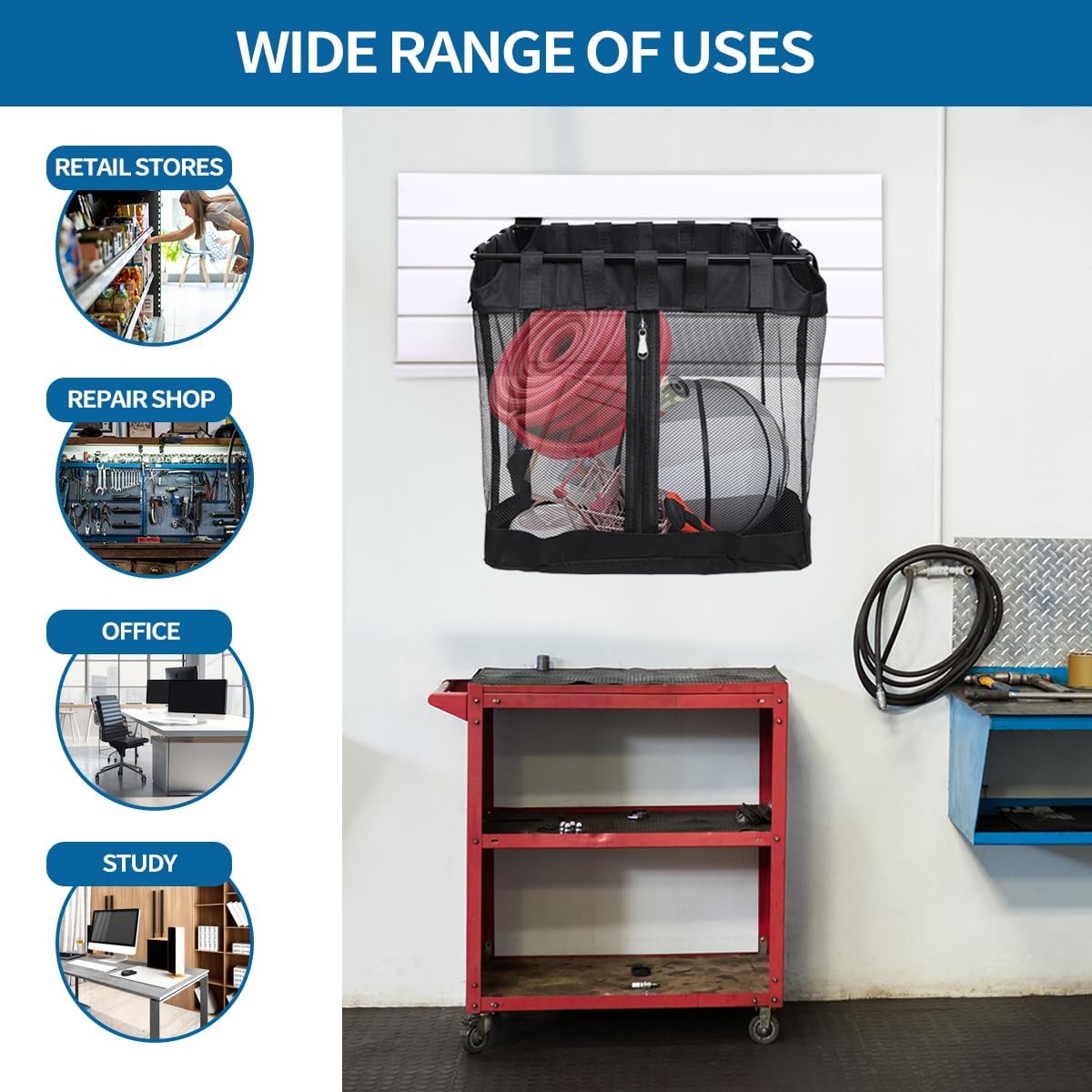 2Pcs Large Slatwall Baskets Mesh Slatwall Baskets with Zipper Mounted Storage Baskets Hanging Slatwall Accessories for Shops Rooms Storage Display Organizing(16 * 12 * 16inch)