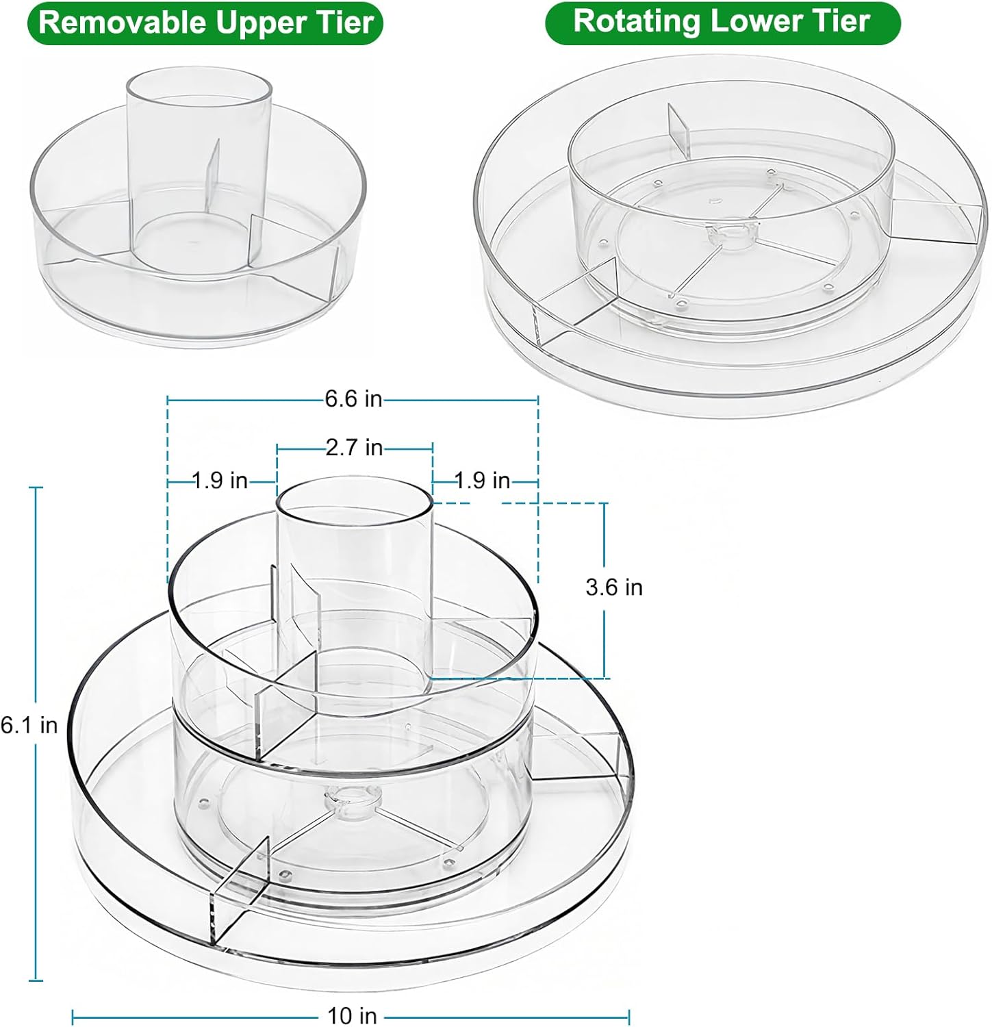 Taiuloo 360 Rotating Makeup Organizer, Clear Acrylic Lazy Susan Cosmetic Storage Turntable for Skincare, Perfume & Lipstick, Round Spinning Tray with Brush Holder for Vanity, Bathroom