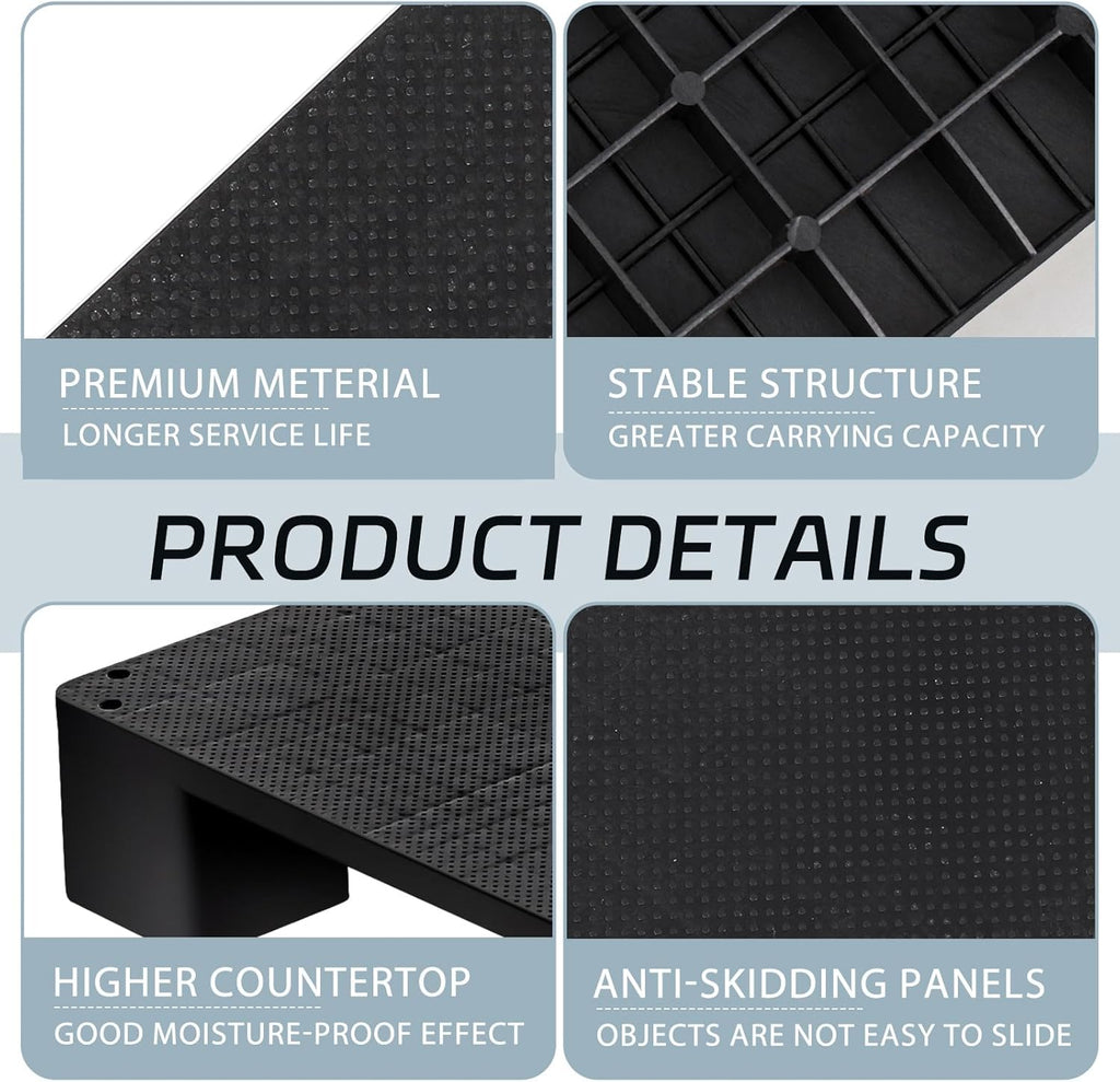 1 Pcs Plastic Pallet for Basement Storage Easy Stack Lightweight Floor Pallet Display Flooring Room Supermarket Christmas, Support up to 2000 Lbs (20'' L X 20'' W X 4.7'' H,Black)