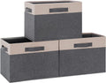 GhvyenntteS Large Fabric Storage Bins for Shelves with 3 Handles, 15x11x9.6 Inch Closet Storage Bins, Sturdy Foldable Storage Baskets for Shelves Closet Bedroom Living Room Office (Beige, Set of 3)