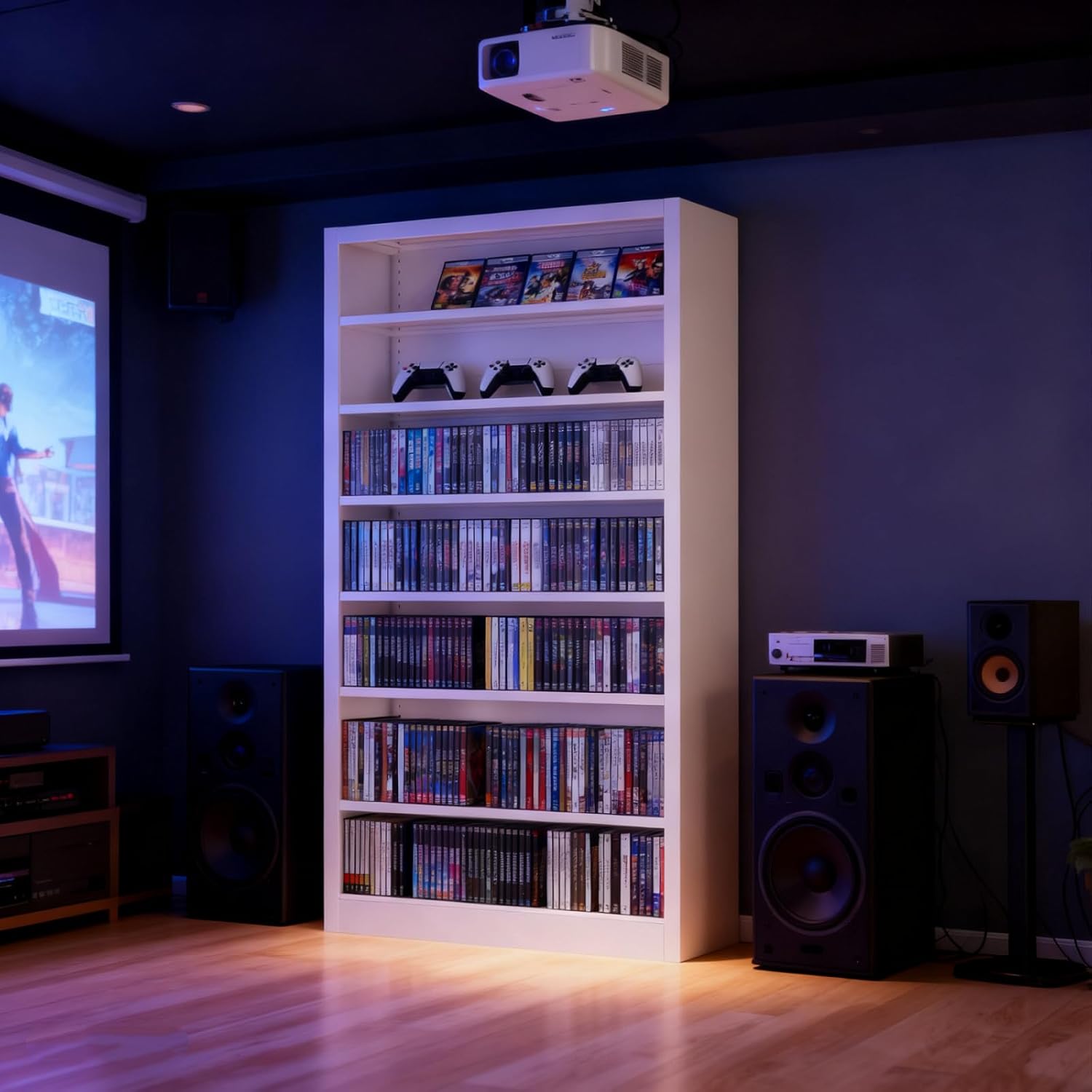 7 Tier DVD Storage Cabinets, Metal CD Storage Rack with Adjustable Shelves, Comic Book Storage Shelf, DVD Case Media Cabinet for Living Room, Media Room, & Home Theater (White)