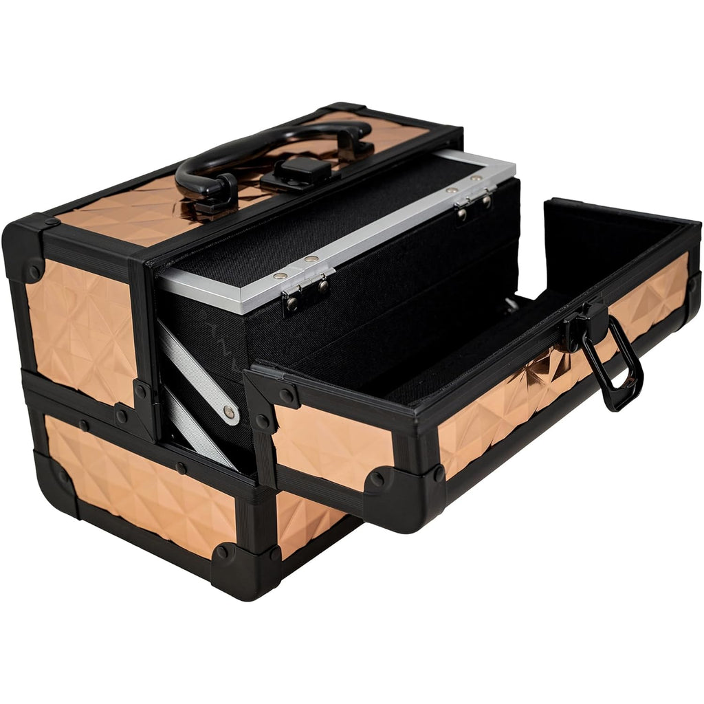 SHANY Chic Makeup Train Case Cosmetic Box Portable Makeup Case Cosmetics Beauty Organizer Jewelry storage with Locks, Multi trays Makeup Storage Box with Makeup Mirror - ROSA