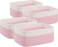 OIAHOMY 4 Pack Storage Baskets for Organizing, Small Bins for Shelves, Cute Decorative Storage Bins, Organizer Baskets for Gifts Empty, 11.8''Lx7.8''Wx4.7''H, Pink/White