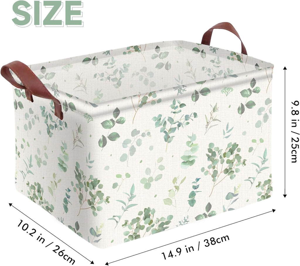 Sage Green Storage Basket Waterproof Canvas Toy Storage Bin Home Decor Collapsible Outdoor Basket with Leather Handles Sage Green Blanket Baskets For Closets,Bedrooms,Gifts Baskets