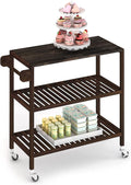 Interbuild 3 Tier Acacia Hardwood Kitchen Cart, Portable Rolling Trolley Cart Kitchen Storage Utility Cart with Towel Rack (Espresso)