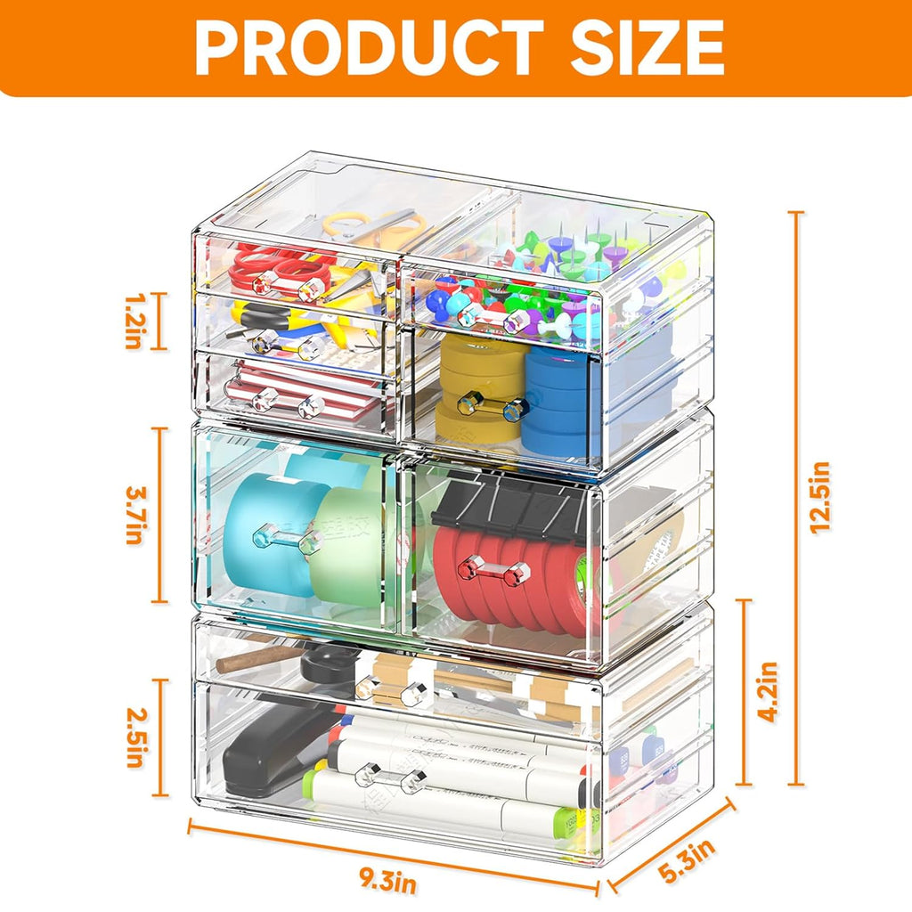 Cq acrylic Clear Stackable Storage Drawers,Plastic Makeup Organizer and Bathroom Storage Bins WIth 9 Drawers For Make up,Medicine,Craft,Pen,Beauty and Office Supply Organizer