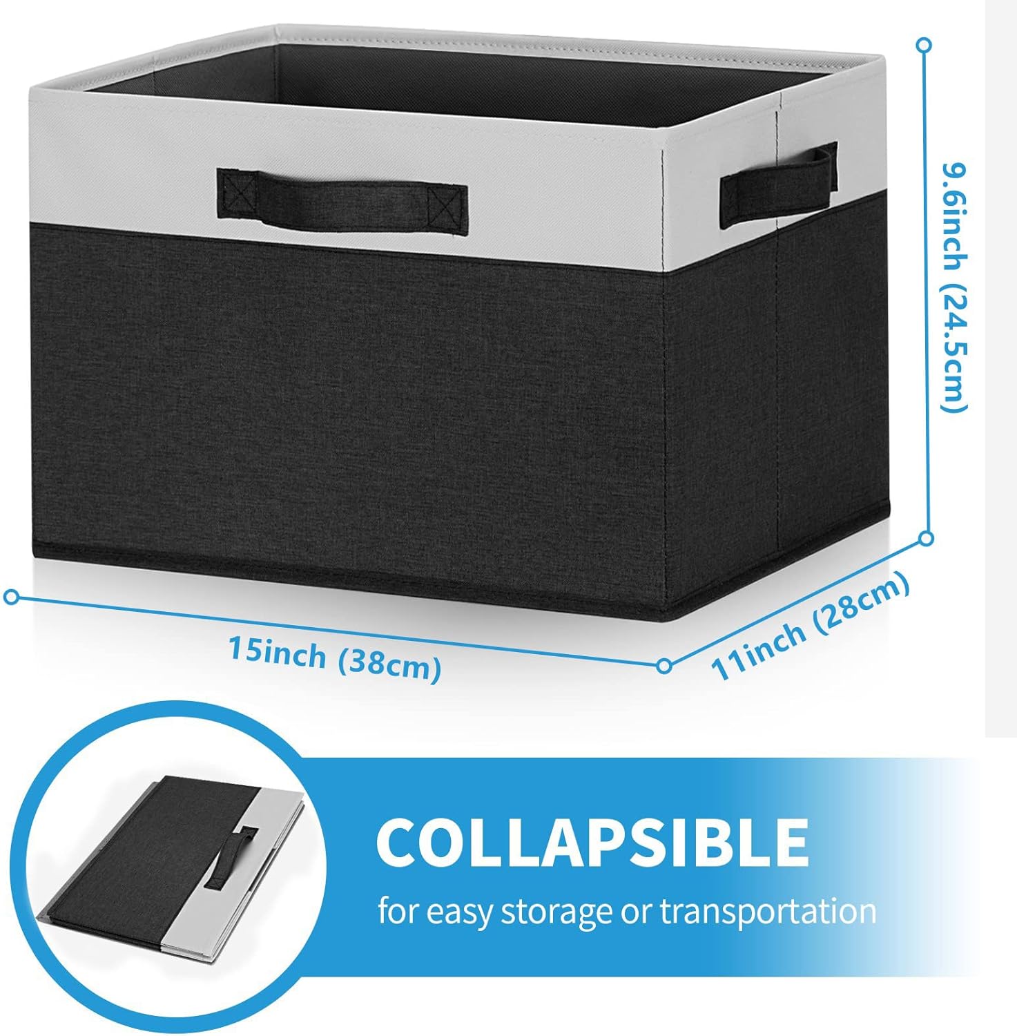 GhvyenntteS Large Storage Baskets for Shelves 6 Pack, Collapsible Fabric Storage Bins with 3 Handles, Decorative Closet Organizers and Storage bins for Clothes Blanket Beddings (Black, 15"x11"x9.6")