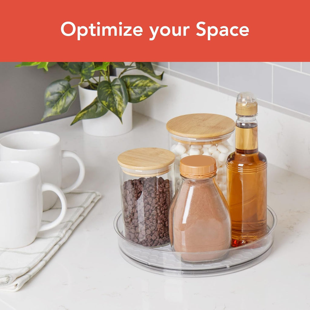 Spectrum Medium Lazy Susan Organizer 9.5 in for Cabinet Refrigerator Pantry Table Rotating Kitchen Storage Spice Rack Fridge Organization, Oyster Gray Spinning Turntable for Sauces Jams Condiments