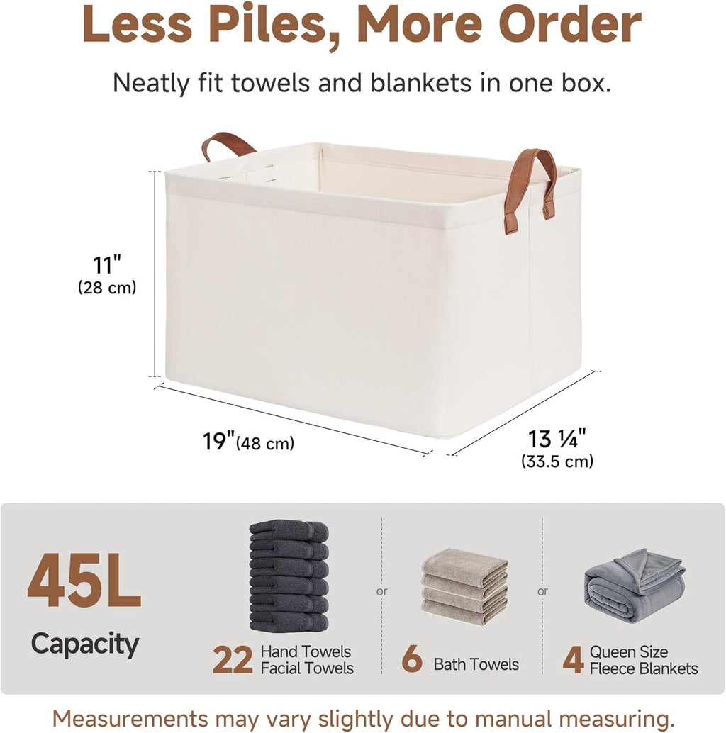 StorageWorks Fabric Storage Bins, Extra Large Storage Baskets for Shelves, Closet Organizers and Storage Bins with Metal Frame, Handles, Jumbo, Natural Color, 2-Pack