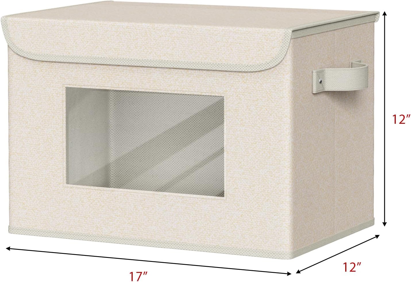 Univivi Collapsible Stackable Storage Bins with Lids [4-Pack] Foldable Fabric Closet Organizer Basket, Closet Organizers and Storage Cube Storage Bin for Home, Office, Bedroom (Beige, 17“ x 12” x 12")