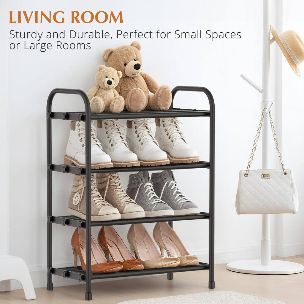 INSMART 4-Tier Expandable Shoe Rack, Stackable and Adjustable Shoes Organizer Storage Shelf, Sturdy and Durable Metal Structure Free Standing Shoe Rack for Closet Entryway Doorway