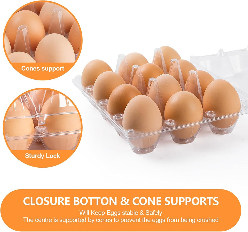 100 Pack Plastic Egg Cartons Cheap Bulk,1 Dozen Clear Empty Egg Cartons for Chicken Eggs 3x4 Grids,Reusable Egg Carton for Family, Chicken Farm, Markets Display