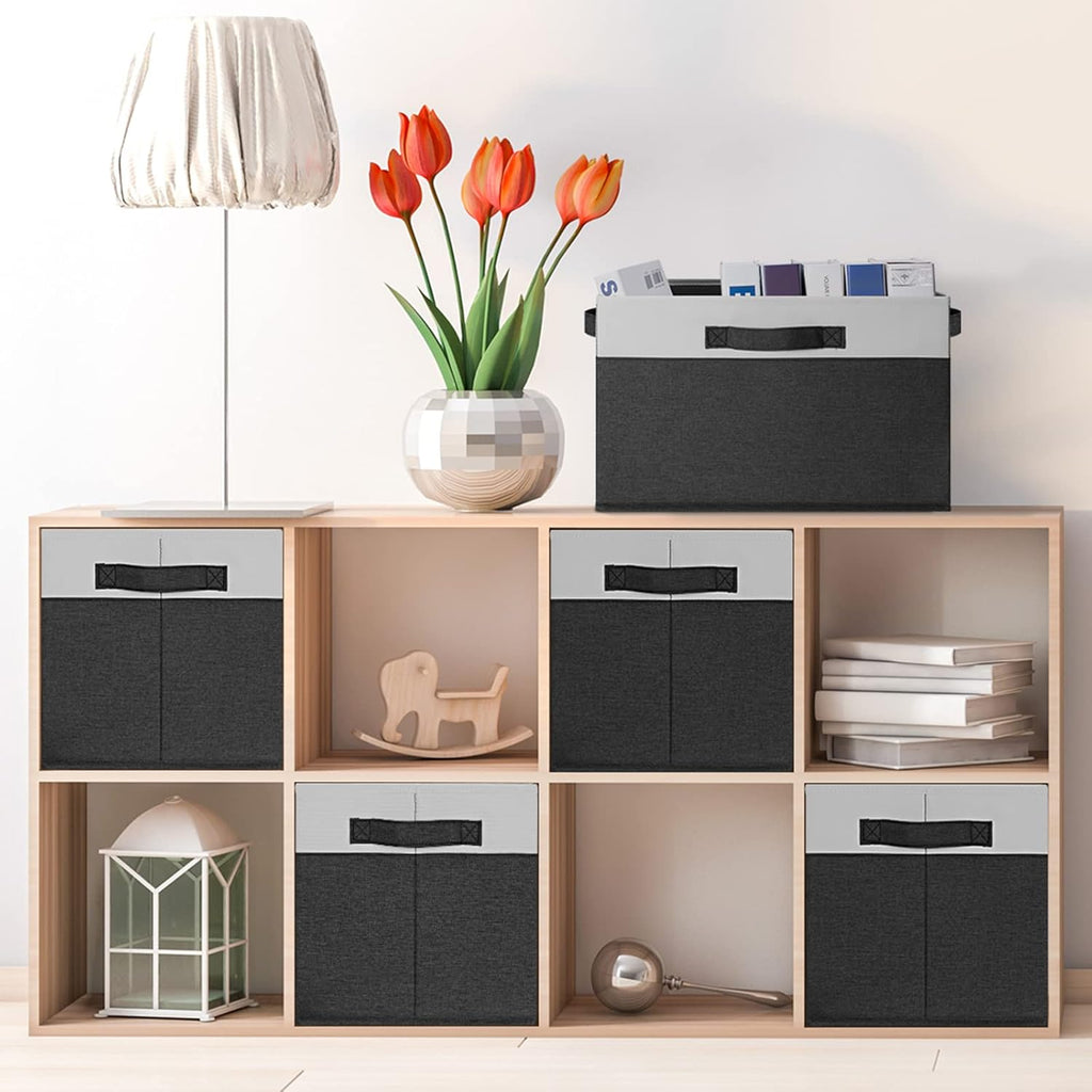 GhvyenntteS Large Storage Baskets for Shelves 6 Pack, Collapsible Fabric Storage Bins with 3 Handles, Decorative Closet Organizers and Storage bins for Clothes Blanket Beddings (Black, 15"x11"x9.6")