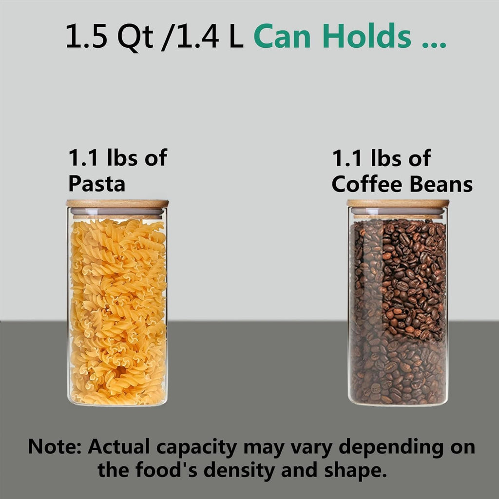 1.5 Qt Round Glass Storage Containers with Lids, Clear Food Storage Container Jar with Sealing Bamboo Lid for Noodles Flour Cereal Rice Sugar Tea Coffee Beans, Round Set of 3