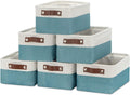 HNZIGE Storage Baskets Bins Set, (6 pack) Small Fabric Baskets for Shelves, Baskets for Gifts Empty with Handles for Organizing Shelf Nursery Home Closet Clothes room(White Teal, 11.8" x 7.8" x 5.1")