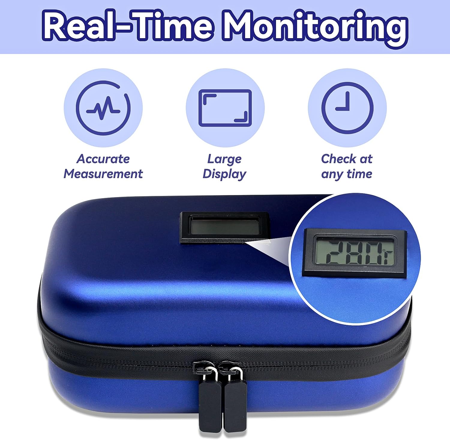 Insulin Cooler Travel Case, TSA Approved Medication Diabetic Cooler Organizer Bag with Thermometer Temperature Display 2 Ice Packs, Blue