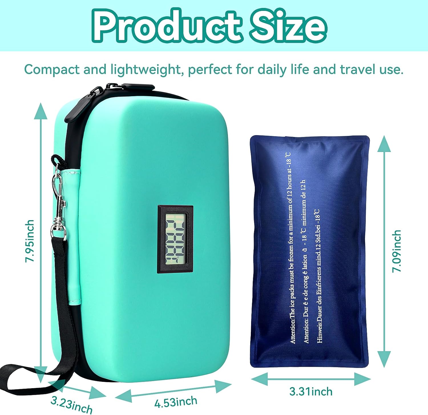 Insulin Cooler Travel Case, TSA Approved Medication Diabetic Cooler Organizer Bag with Thermometer Temperature Display 2 Ice Packs, Green