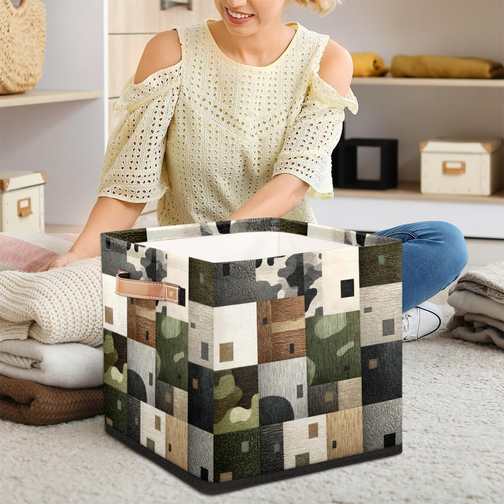 TropicalLife 13x13x13 Inch Large Fabric Storage Cube Geometric Pattern Foldable Storage Bin with Handles Organizer Boxes Cube Basket for Shelves Organizing Closet