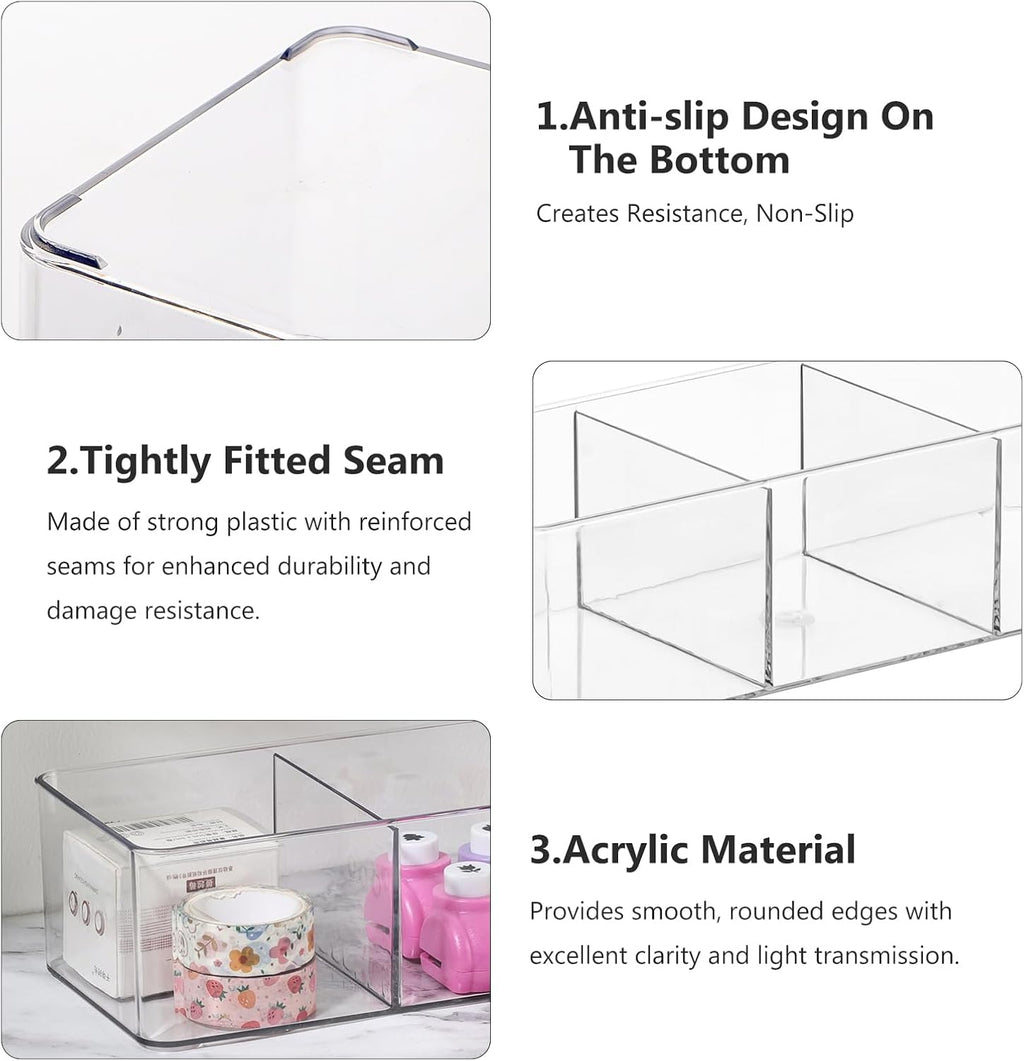 Acrylic Makeup Brush Organizers,1 Pack 3 Section 3 Compartments Transparent Plastic Lipstick Holder Clear 9.13x3.54x2.36 Inches Storage Square Cube for Bathroom Jewelry Accessories