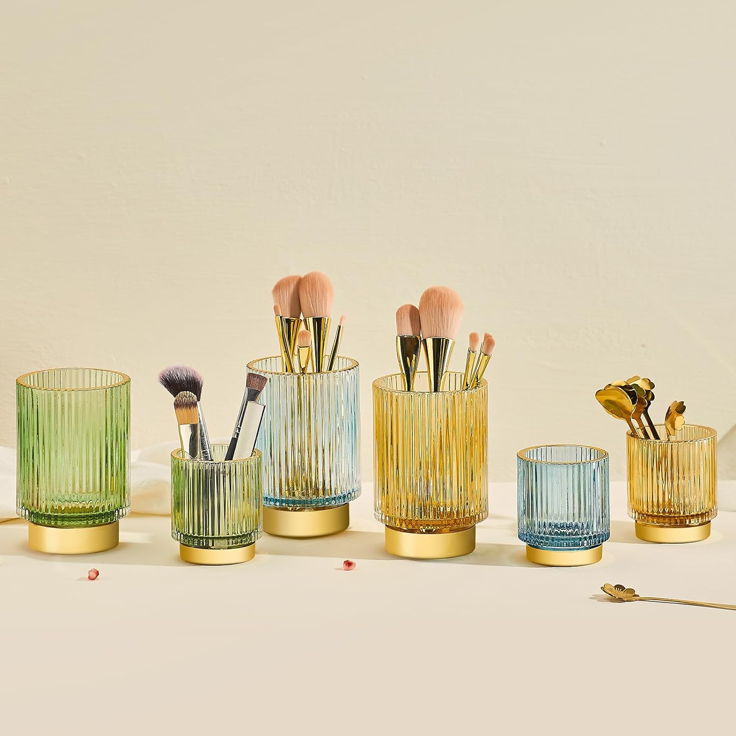 Makeup Brush Holder Organizer,Toothbrush Holders,Desk Pen Pencil Holder,Multifunctional Vintage Glass Brush Cup（S/White/A3-14-US）